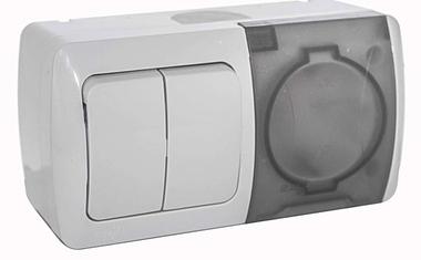 Изображение: блок eva  выключатель 2-кл и розетка с крышкой с/з,наружная, ip54, т.м.el-bi в Минске