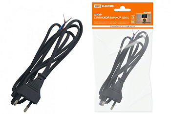 Картинка: шнур с плоской вилкой шу02 шввп 2х0,75мм2 (черный) 1,7м в Минске