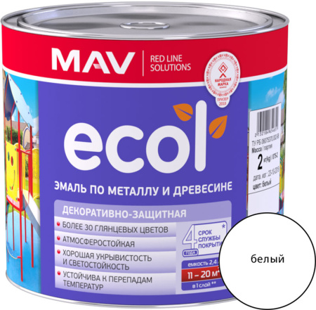 Изображение: эмаль ecol по металлу и древесине (пф-115) белая глянцевая 2,4л  в Минске