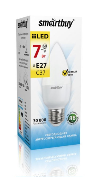 Лампа светодиодная (LED) Smartbuy-C37-07W/3000/E27  в Минске - изображение Изображение: лампа светодиодная (led) smartbuy-c37-07w/3000/e27  в Минске