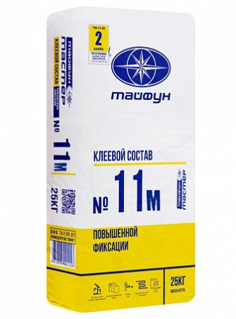 Изображение: состав клеевой повышенной фиксации тайфун-мастер № 11м  цементный,морозостройкий (меш 25кг) в Минске