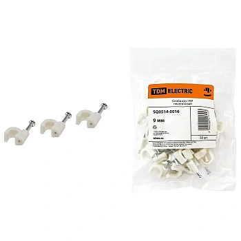 Картинка: скоба плоская пластиковая 9мм (белая) (50шт) tdm в Минске