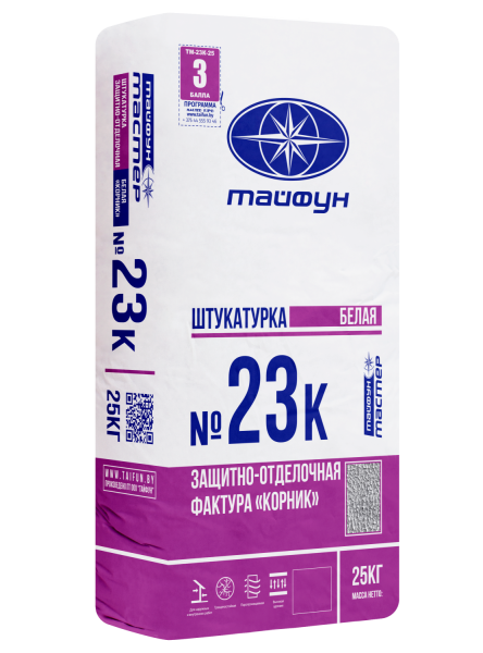 Изображение: штукатурка тайфун-мастер № 23к-2 белая цементная с фактурой корник 1,5мм (25кг) в Минске