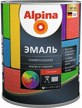 Эмаль алкидн. Alpina Эмаль универсальная База1, глянцевая  0,75 л / 0,88 кг в Минске - картинка Картинка: эмаль алкидн. alpina эмаль универсальная база1, глянцевая  0,75 л / 0,88 кг в Минске