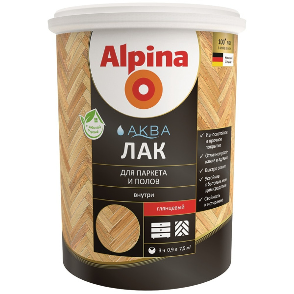 Изображение: лак акриловый водно-дисперсионный alpina аква для паркета и полов шелковисто-матовый 2,5 л / 2,5 кг в Минске