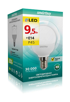 Картинка: светодиодная (led) лампа smartbuy-p45-9,5w/3000/e14 (sbl-p45-9_5-30k-e14)/100 в Минске