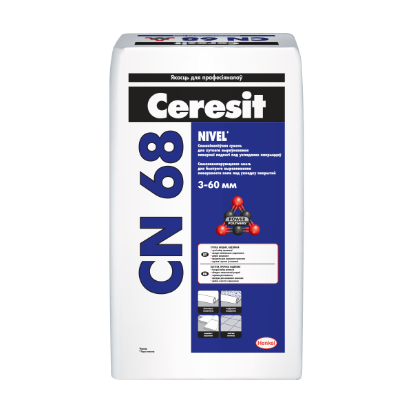 Смесь сухая самовыравнивающаяся растворная Ceresit CN68 для стяжек (гипсоцементная)  (25кг) в Минске - изображение Изображение: смесь сухая самовыравнивающаяся растворная ceresit cn68 для стяжек (гипсоцементная)  (25кг) в Минске